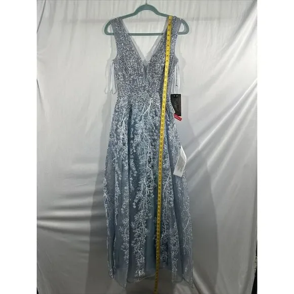 NWT$798 Mac Duggal [ 6 ] Illusion Embellished V Neck A Line Gown Fusion Blue J56